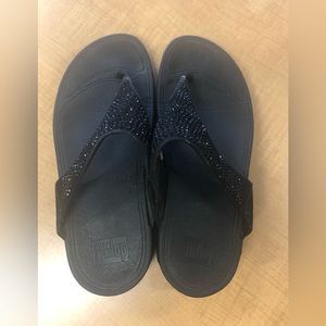 FitFlop Women's Sz 8 Rubber Sole Thong Sandals Lightweight Black Sparkle